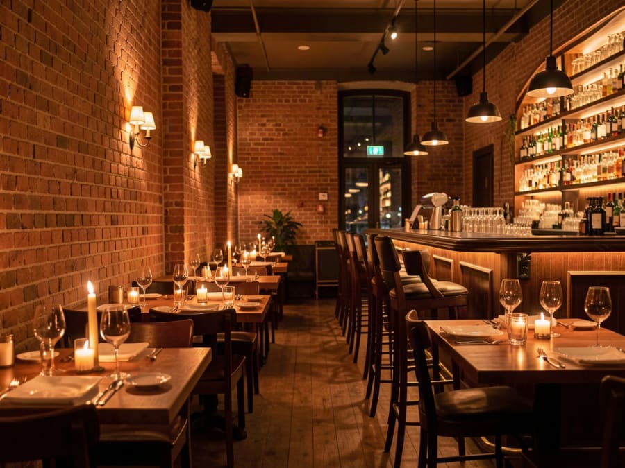 Restaurant interior at dinner