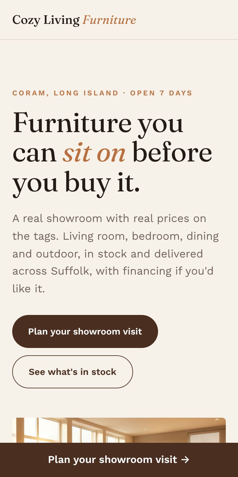 Cozy Living Furniture concept on a phone
